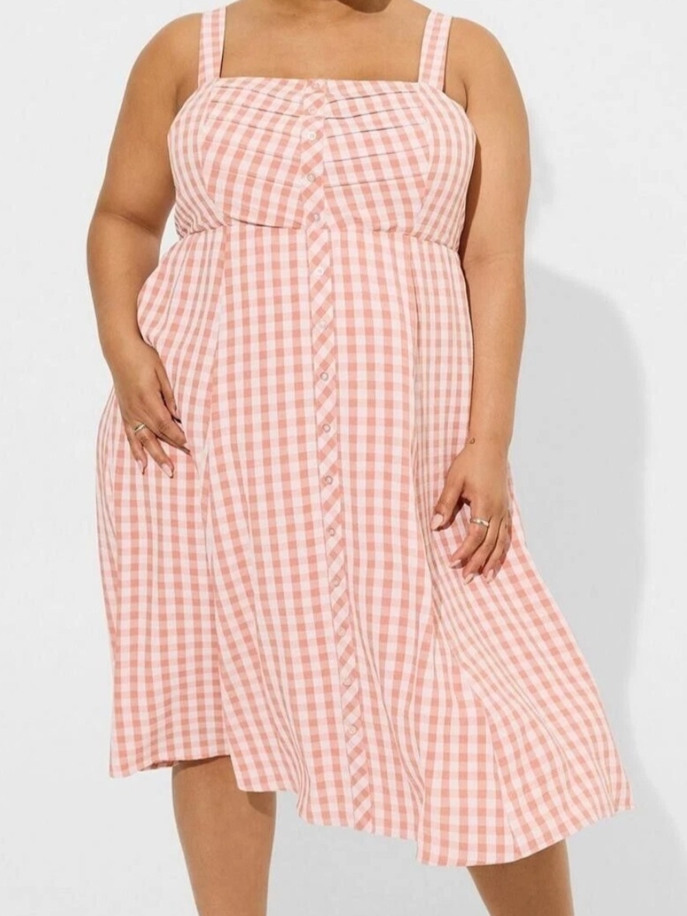 Midi Gingham Seersucker Button Front Dress